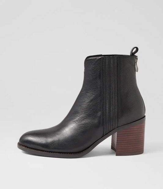 Image of Boots. Product name - Cheyla Black Dark Brown Leather Ankle Boots in Black-Dk Brown Heel colour by brand - MOLLINI