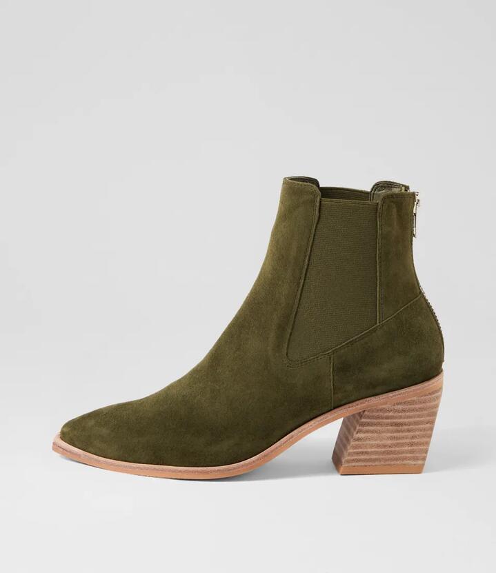 Image of Boots. Product name - Janney Olive Suede Chelsea Boots in Olive colour by brand - MIDAS