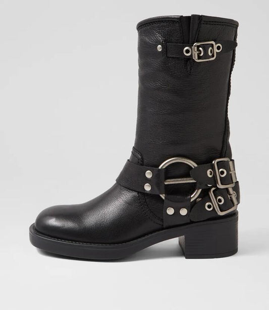 Image of Boots. Product name - Kacee Black Leather Calf Boots in Black colour by brand - MOLLINI