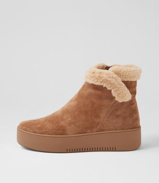 Image of Boots. Product name - Warmup Light Choc Beige Suede Fur Ankle Boots in Lt Choc-Beige colour by brand - MIDAS