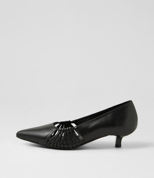 Image of Heels. Product name - Celebrate Black Leather Heels in Black colour by brand - MOLLINI