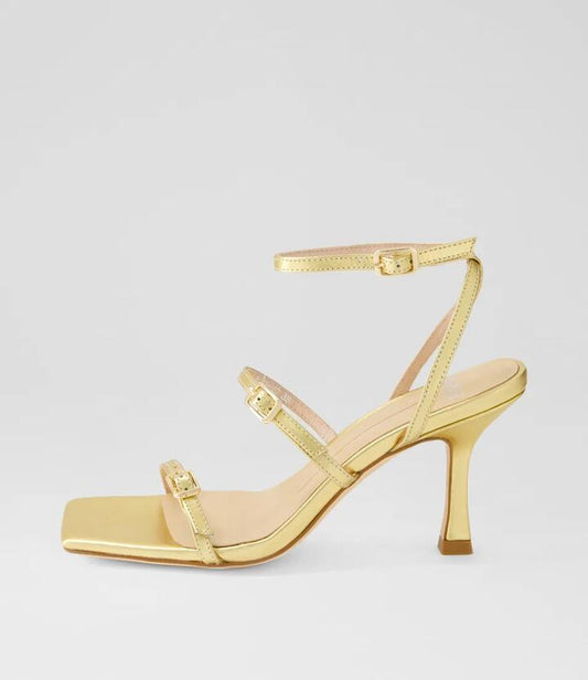 Image of Sandals. Product name - Wova Gold Leather Sandals in Gold colour by brand - MOLLINI