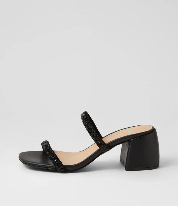 Image of Sandals. Product name - Bonnii Black Jewels Leather Mules in Black-Black colour by brand - MOLLINI