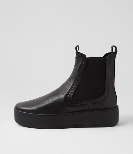 Image of Boots. Product name - Whynot Black Leather Chelsea Boots in Black-Black Sole colour by brand - MIDAS