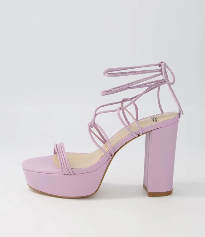 Image of Sandals. Product name - Allieo Lilac Leather Sandals in Lilac colour by brand - MOLLINI