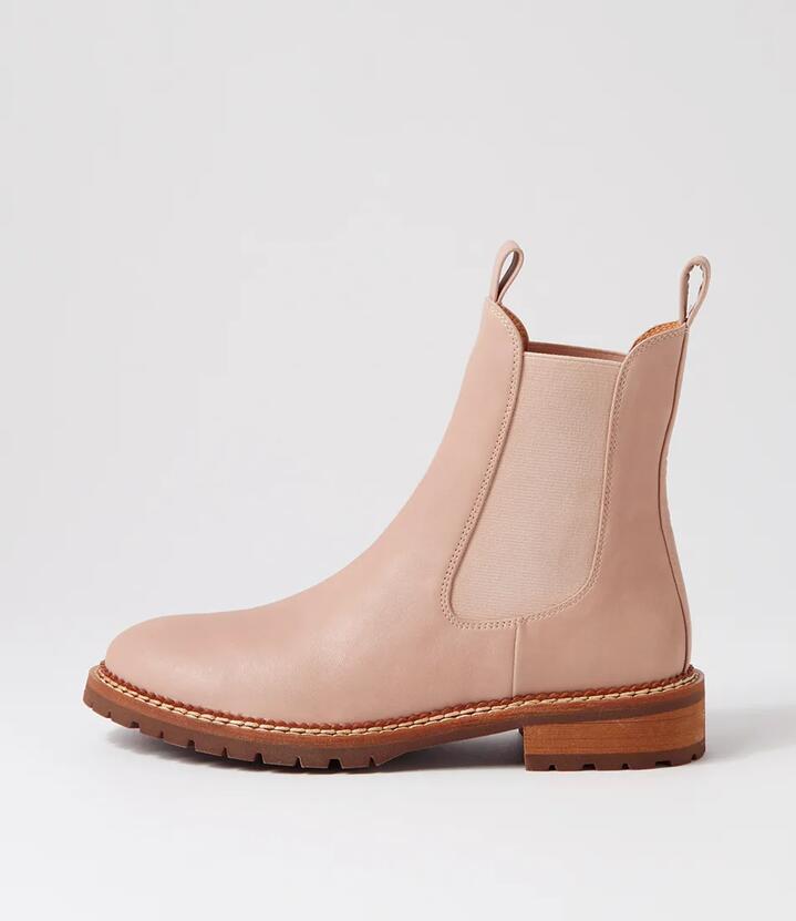 Image of Boots. Product name - Roccom Mushroom Leather Ankle Boots in Mushroom colour by brand - MOLLINI