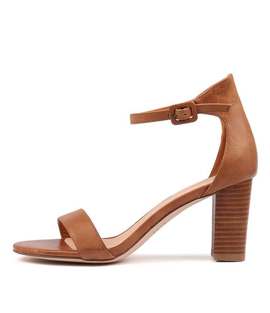 Image of Sandals. Product name - Gessie Tan Leather Heel Sandals in Tan-Veneer Heel colour by brand - MOLLINI