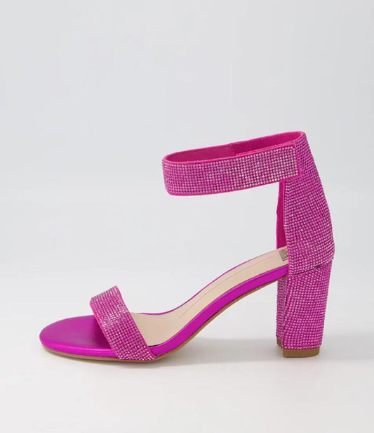 Image of Sandals. Product name - Guilie Fuchsia Metallic Jewels Sandals in Fuchsia Metallic colour by brand - MOLLINI