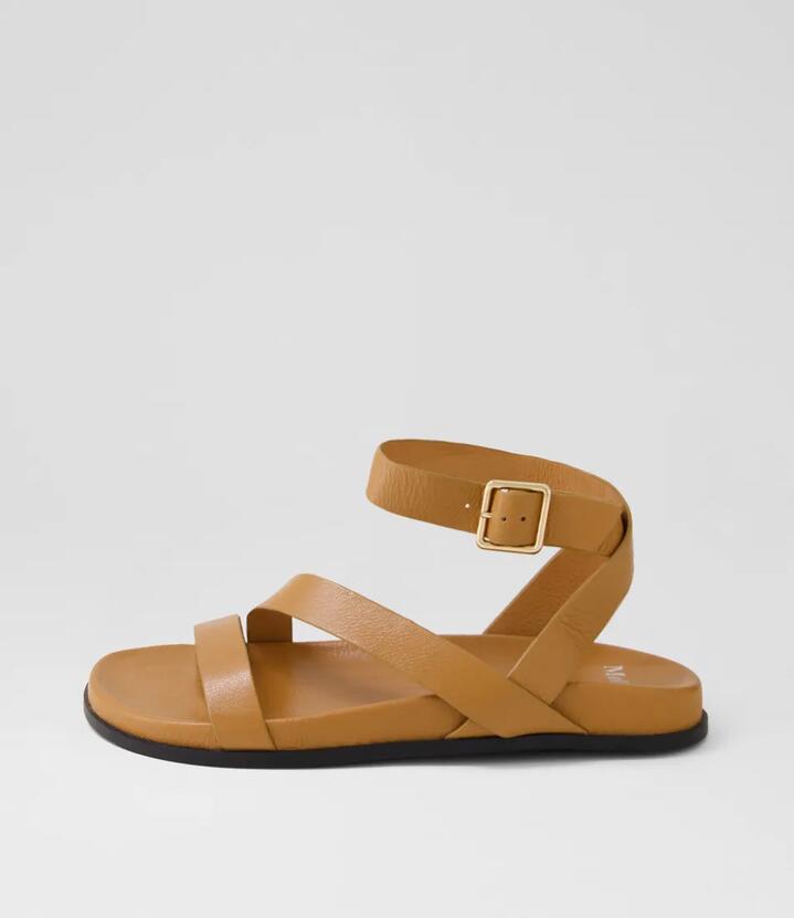 Image of Sandals. Product name - Hilroa Dark Tan Black Leather Sandals in Dk Tan-Black Sole colour by brand - MOLLINI