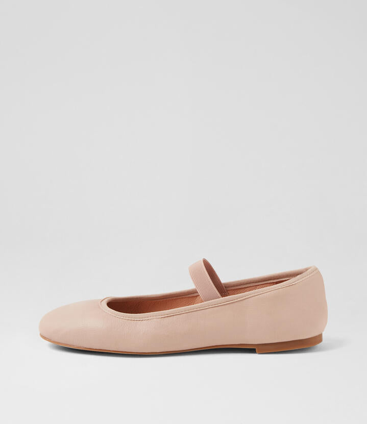 Image of Shoes. Product name - Raeli Nude Leather Flat Shoes in Nude colour by brand - MIDAS
