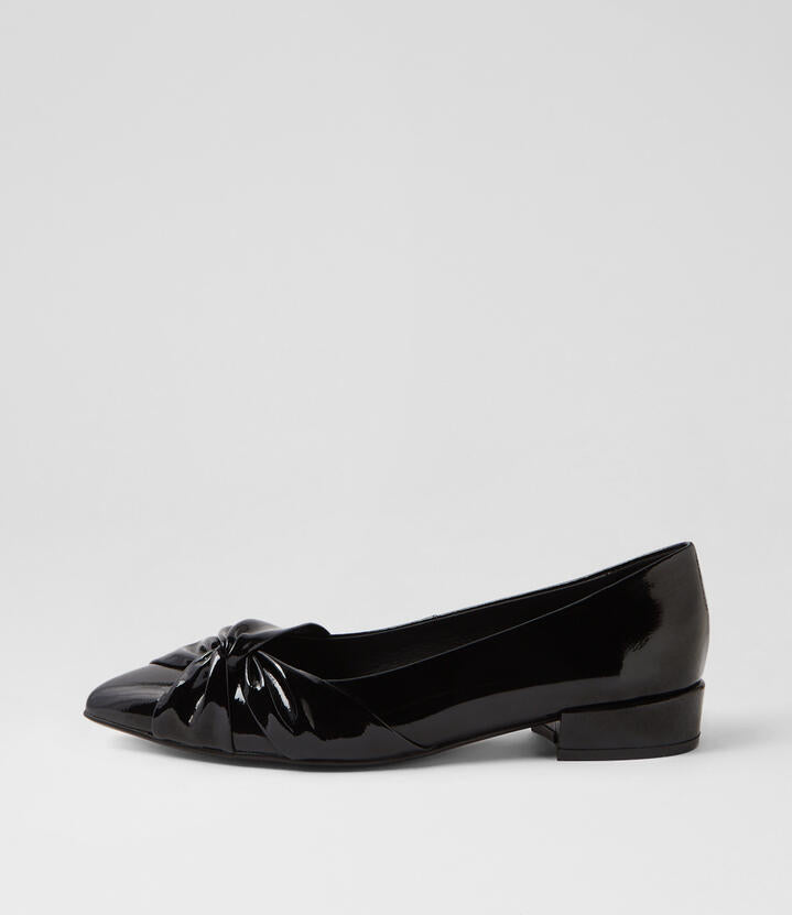 Image of Shoes. Product name - Eccles Black Patent Leather Flat Shoes in Black colour by brand - MIDAS