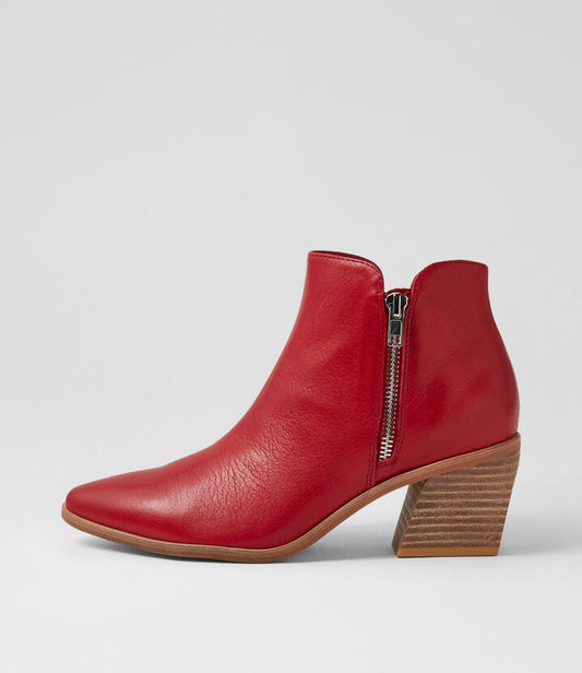 Image of Boots. Product name - Jogee Red Leather Ankle Boots in Red colour by brand - MIDAS