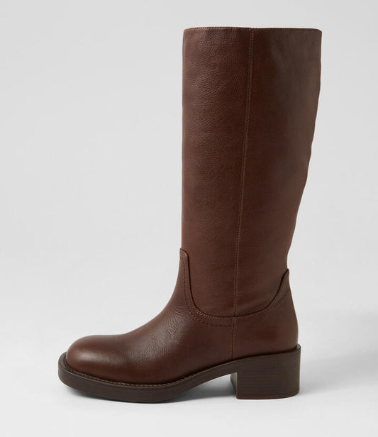 Image of Boots. Product name - Kevini Choc Leather Knee High Boots in Choc colour by brand - MOLLINI