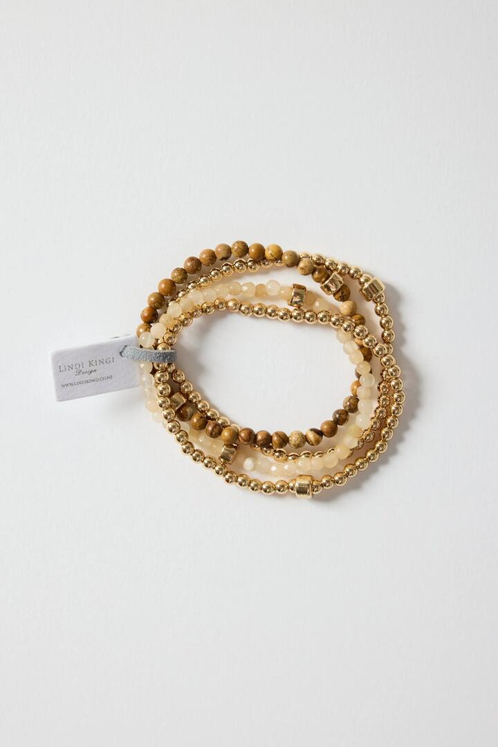 Image of Jewelry. Product name - Cafe Au Lait Beaded Bracelet Set in colour by brand - Lindi Kingi