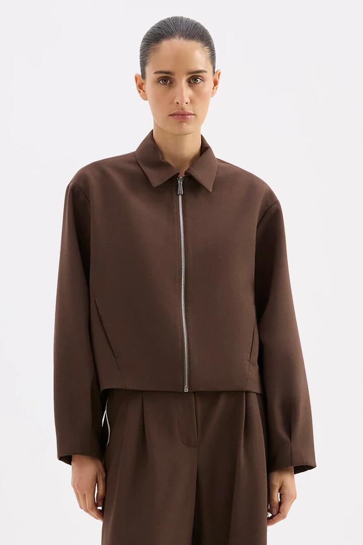 Image of Coats & Jackets. Product name - Abigail Walnut Bomber Jacket in Brown colour by brand - Nude Lucy