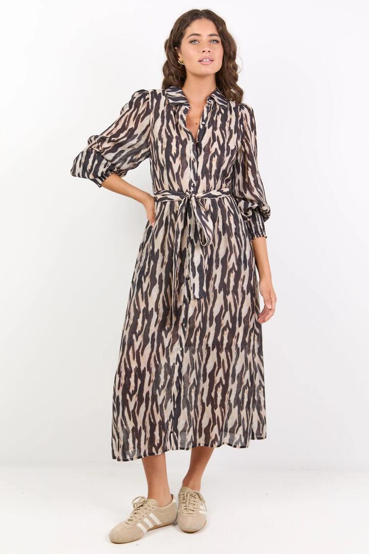 Image of Dresses. Product name - Gardenia Black Zebra Long Sleeve Shirt Dress in Black Zebra colour by brand - By Rosa.