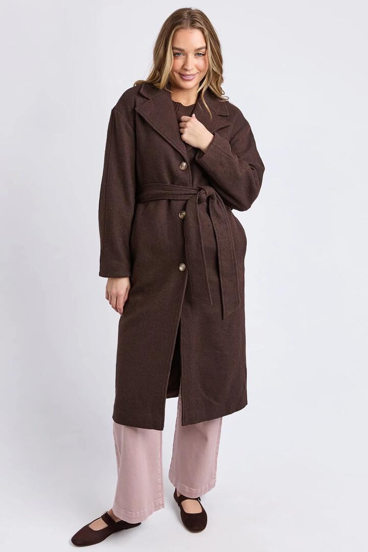 Image of Coats & Jackets. Product name - Whistler Coffee Bean Waist Tie Coat in Brown colour by brand - Foxwood