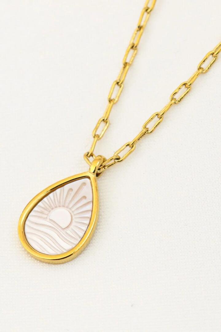Image of Jewelry. Product name - Kailani Mother Of Pearl Teardrop Gold Necklace in Gold colour by brand - Love Lunamei