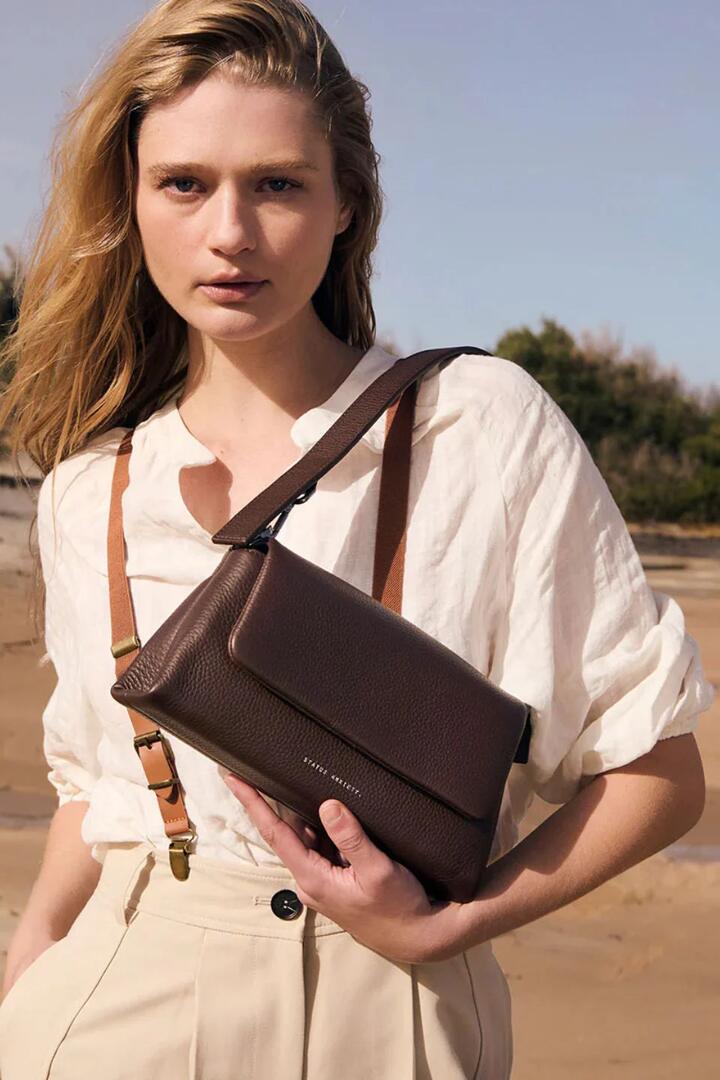 Image of Bags. Product name - Zenith Cocoa Dual Strap Shoulder Bag in Brown colour by brand - Status Anxiety