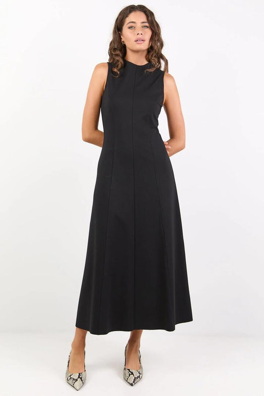 Image of Dresses. Product name - Define Black Panelled Sleeveless Maxi Dress in Black colour by brand - Stories be Told