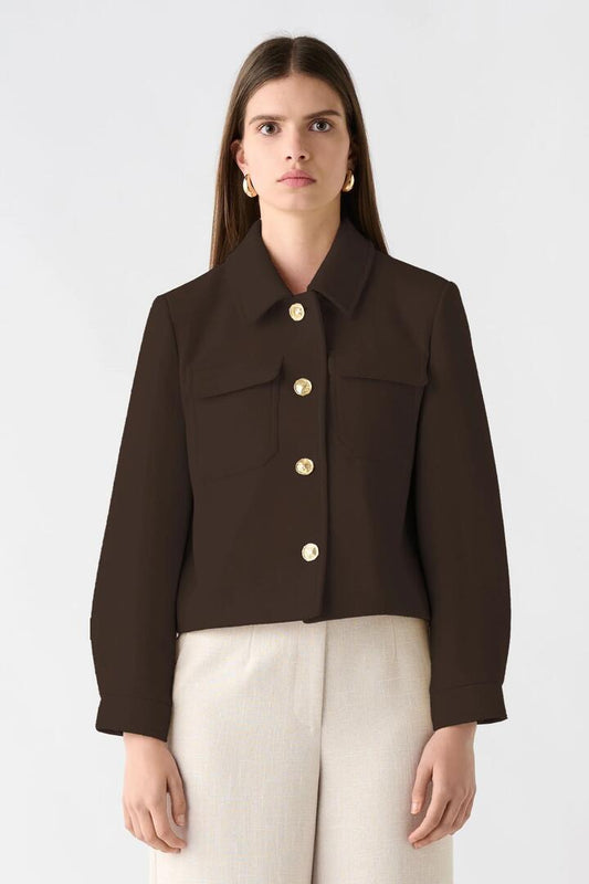 Image of Coats & Jackets. Product name - Capture Chocolate Wool Blend Gold Button Jacket in Brown colour by brand - Esmaee