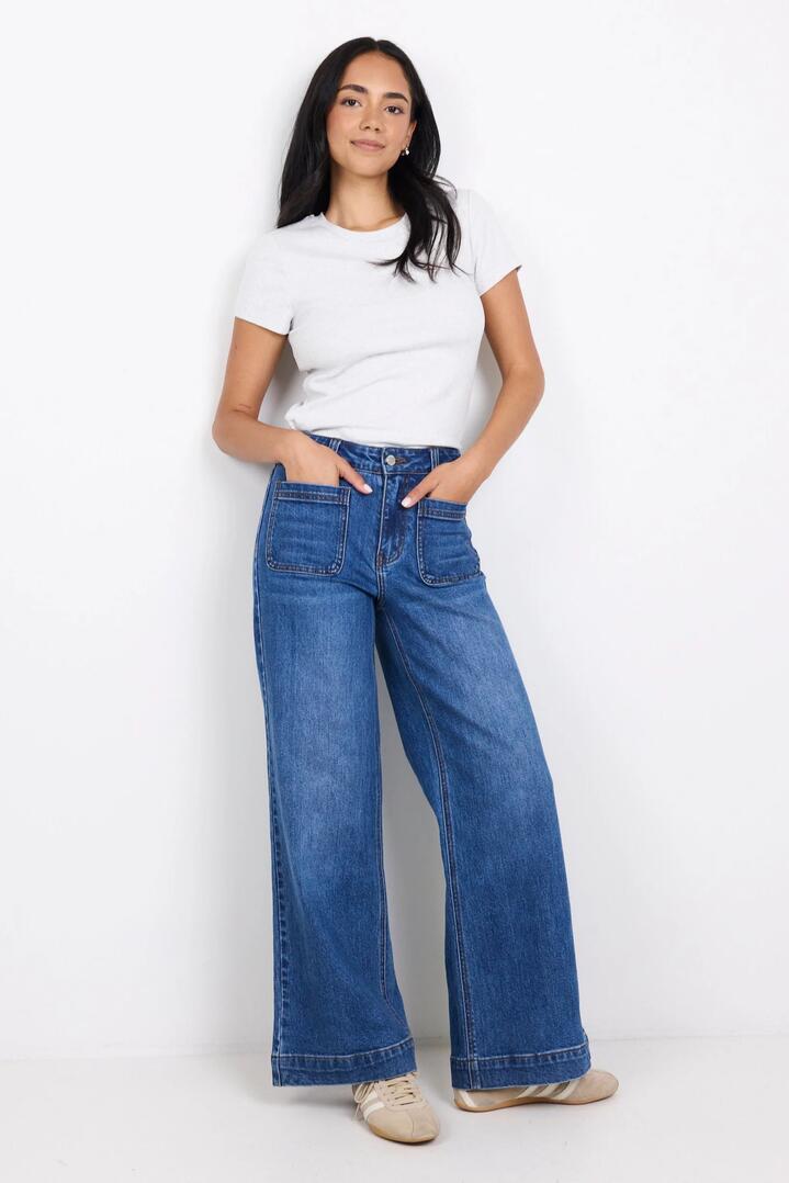Image of Jeans. Product name - Zoey Marine Blue Petite High Rise Wide Leg Pocket Jean in Marine Blue colour by brand - Among the Brave