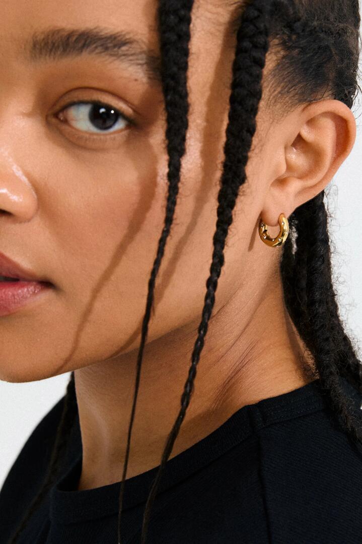 Image of Jewelry. Product name - Nevaeh Recycled Crystal Gold Hoop Earrings in Gold colour by brand - Pilgrim