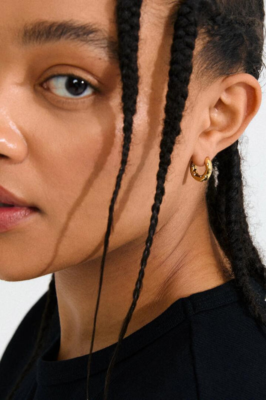 Image of Jewelry. Product name - Nevaeh Recycled Crystal Gold Hoop Earrings in Gold colour by brand - Pilgrim