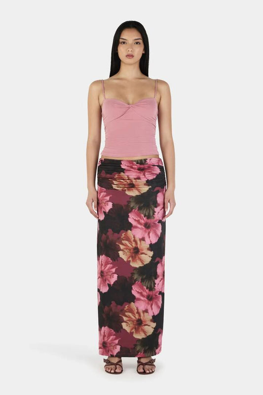 Image of a model wearing Skirts. Product name - Alba Winter Hibiscus Maxi Skirt in Multi colour by brand - Ownley