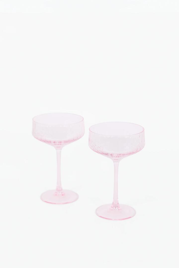 Image of Kitchen & Dining. Product name - Pale Pink Ribbed Set 2 Coupe Cocktail Glasses in Pink colour by brand - Willow & Mae