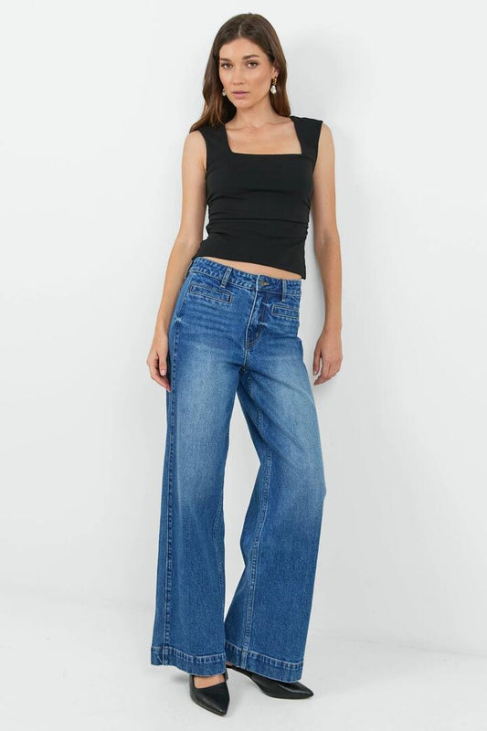 Image of Jeans. Product name - Ironic Washed Blue Wide Leg Panelled Jeans in Washed Blue colour by brand - Stories be Told