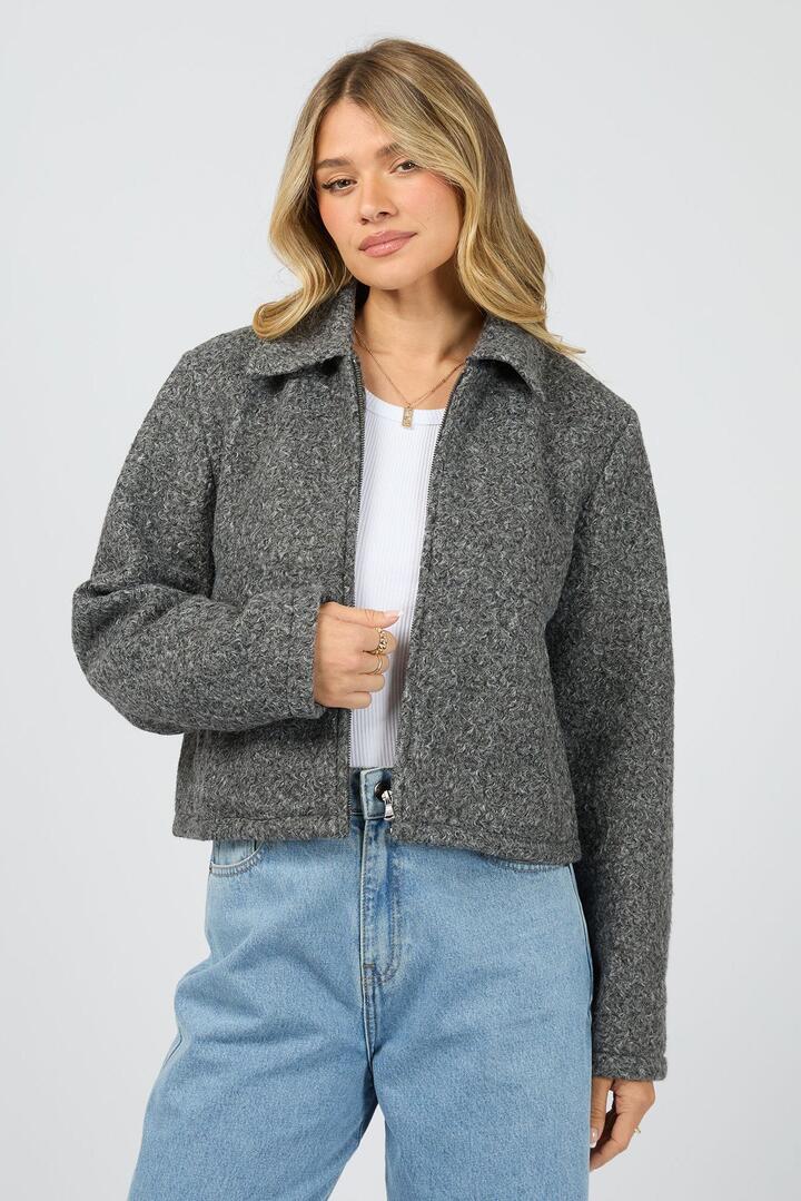 Image of Coats & Jackets. Product name - Ariana Grey Marle Boucle Jacket in Grey colour by brand - All About Eve