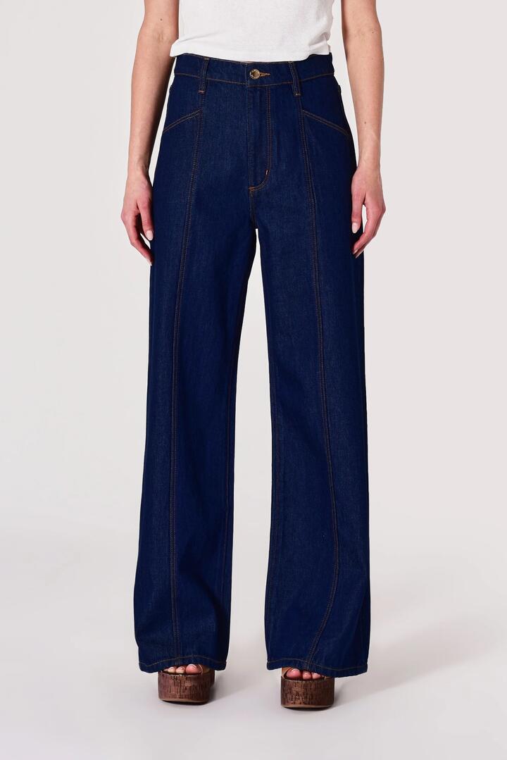 Image of Jeans. Product name - Relaxed Sailor Soho Dark Blue Deco Wide Long Jean in Blue colour by brand - Rollas