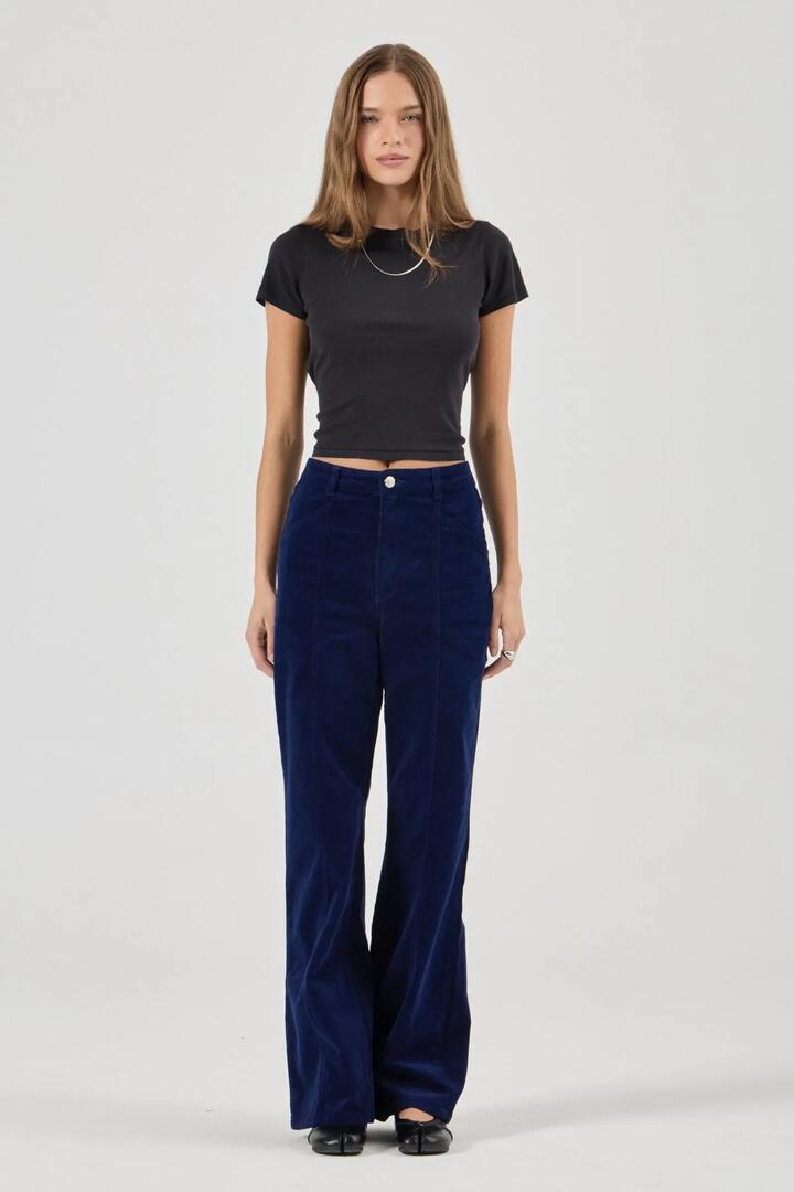 Image of Jeans. Product name - Sailor Marine Blue Deco Wide Long Cord Pant in Blue colour by brand - Rollas