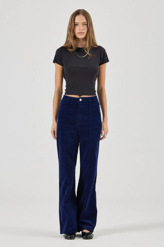 Image of Jeans. Product name - Sailor Marine Blue Deco Wide Long Cord Pant in Blue colour by brand - Rollas