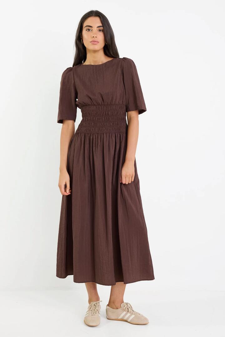 Image of Dresses. Product name - Circuit Chocolate Short Sleeve Elastic Waist Maxi Dress in Chocolate colour by brand - Among the Brave