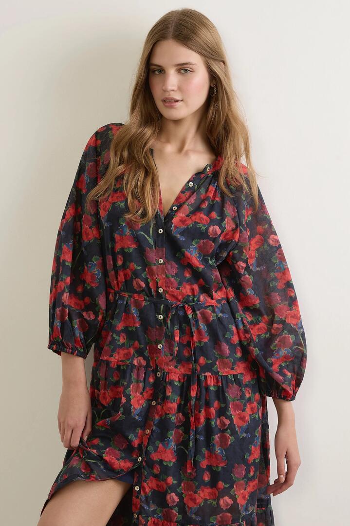 Image of Dresses. Product name - Hadley Navy Red Floral LS Maxi Dress in Blue colour by brand - Auguste The Label