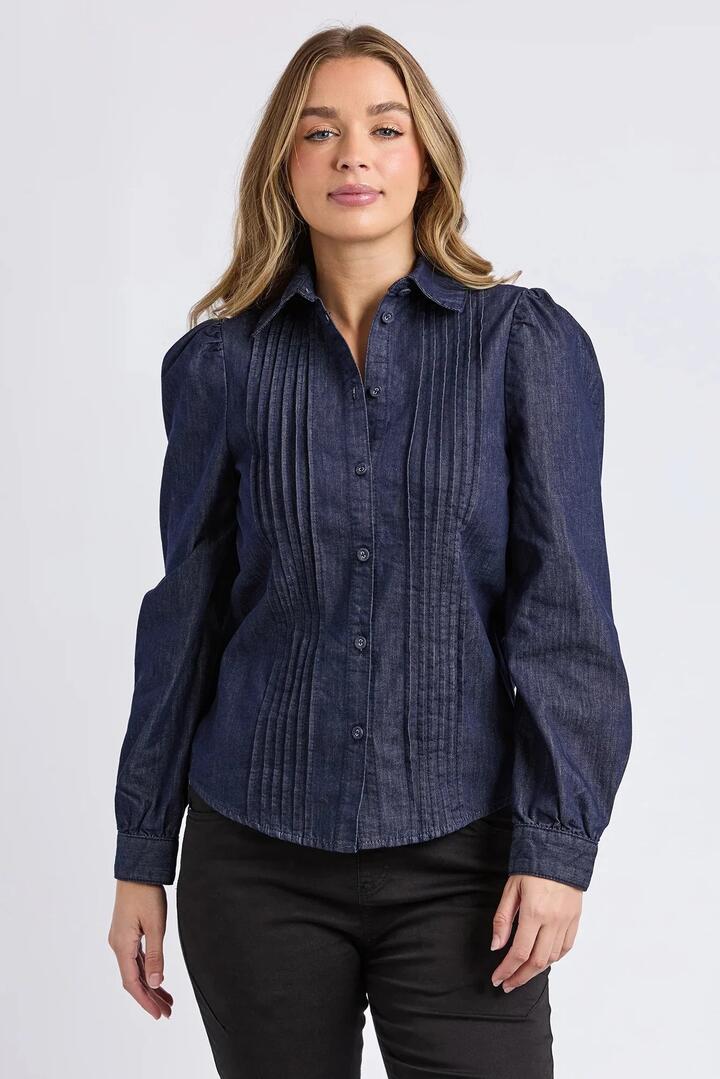 Image of Shirts. Product name - Poppy Indigo Denim Button Through LS Shirt in Blue colour by brand - Foxwood