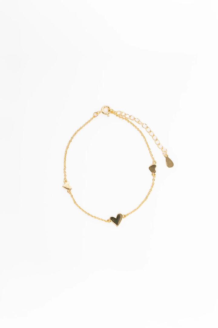 Image of Jewelry. Product name - Triple Heart Charm 14k Gold Plate Bracelet in Gold colour by brand - Stories be Told