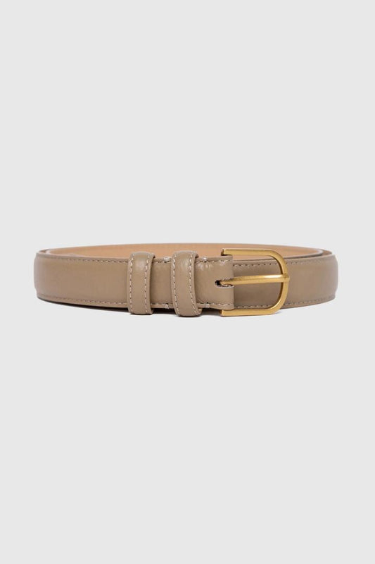 Image of Hair Accessories. Product name - Luna Taupe Leather Matte Gold Buckle Belt in Taupe colour by brand - Among the Brave