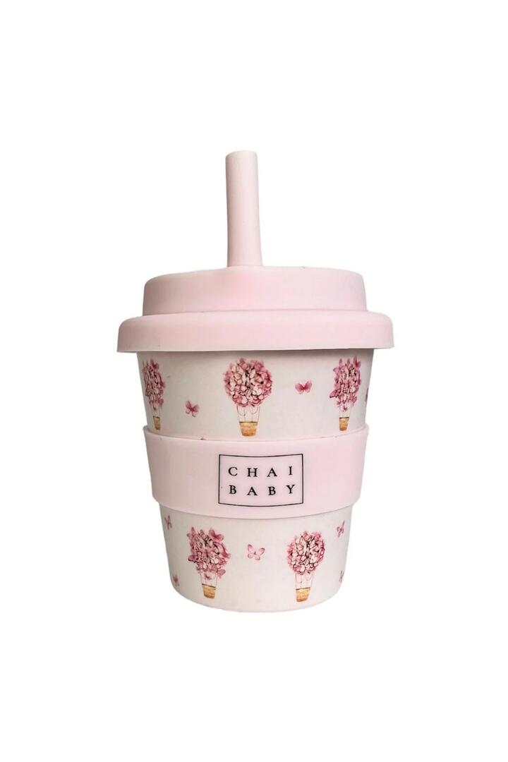 Image of Kitchen & Dining. Product name - Butterfly Balloon Pink Babyccino + Fluffy Cup in Pink colour by brand - Chai Baby