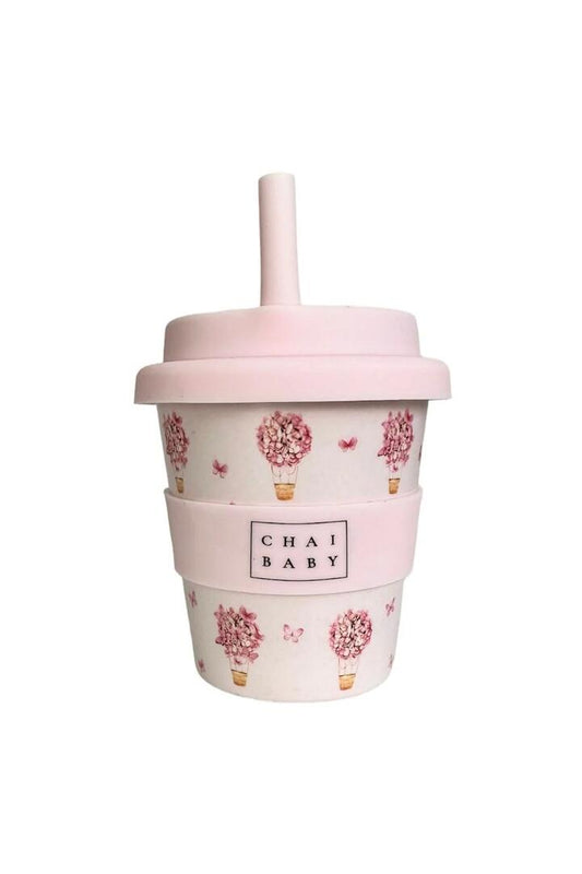 Image of Kitchen & Dining. Product name - Butterfly Balloon Pink Babyccino + Fluffy Cup in Pink colour by brand - Chai Baby