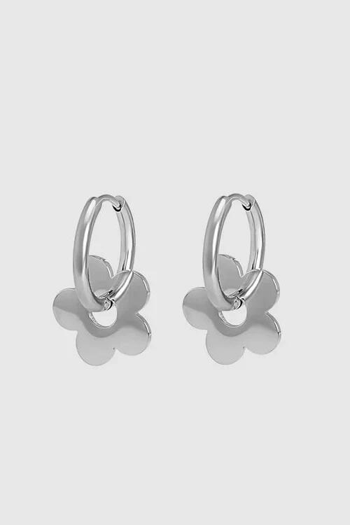 Image of Jewelry. Product name - Daisy Charm Silver Plated Hoop Earring in Silver colour by brand - Castel + Co