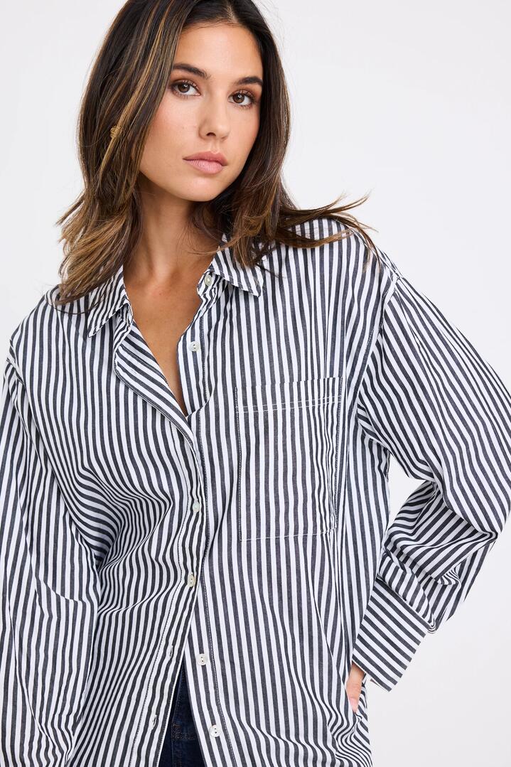 Image of Shirts. Product name - You Got This Black Stripe Oversized Boyfriend Shirt in Black Stripe colour by brand - Stories be Told