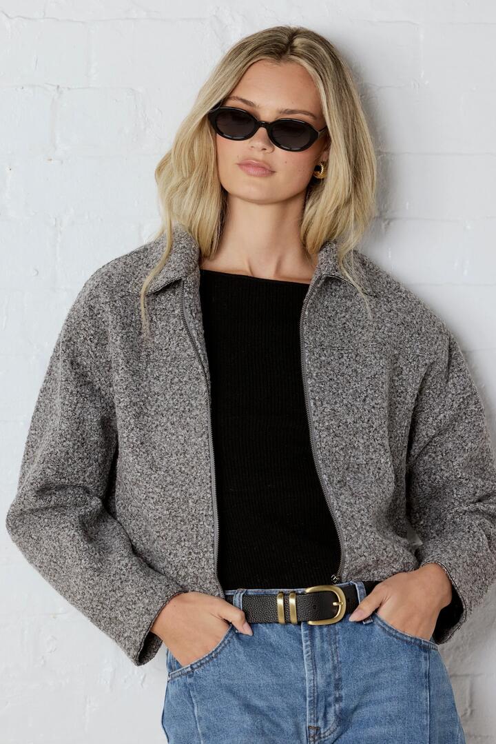 Image of Coats & Jackets. Product name - Dune Charcoal Boucle Zip Front Jacket in Charcoal Boucle colour by brand - Among the Brave