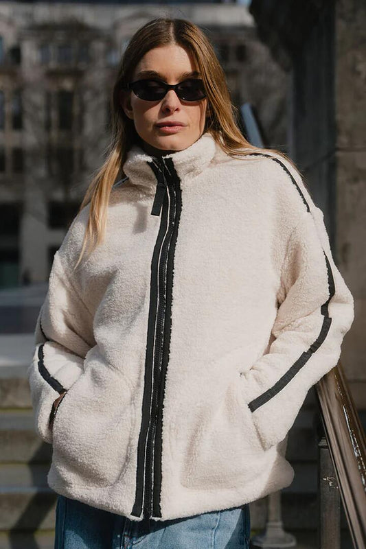 Image of Coats & Jackets. Product name - Chalet Taupe Sherpa Collared Jacket in Taupe colour by brand - Among the Brave