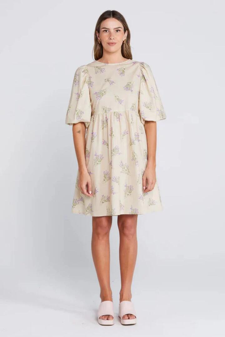 Image of Dresses. Product name - Playful Petaline Cream Puff Sleeve Mini Dress in Cream colour by brand - Thing Thing