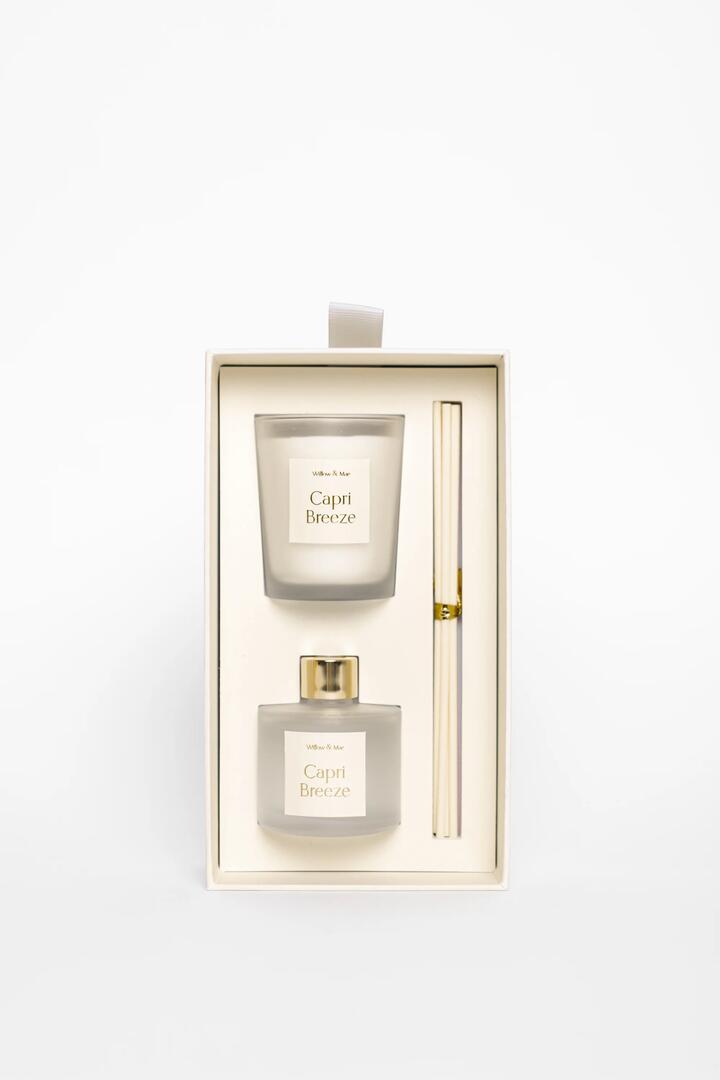Image of Perfumes & Colognes. Product name - Capri Breeze Ivory 70g Candle + 50ml Diffuser Set in colour by brand - Willow & Mae