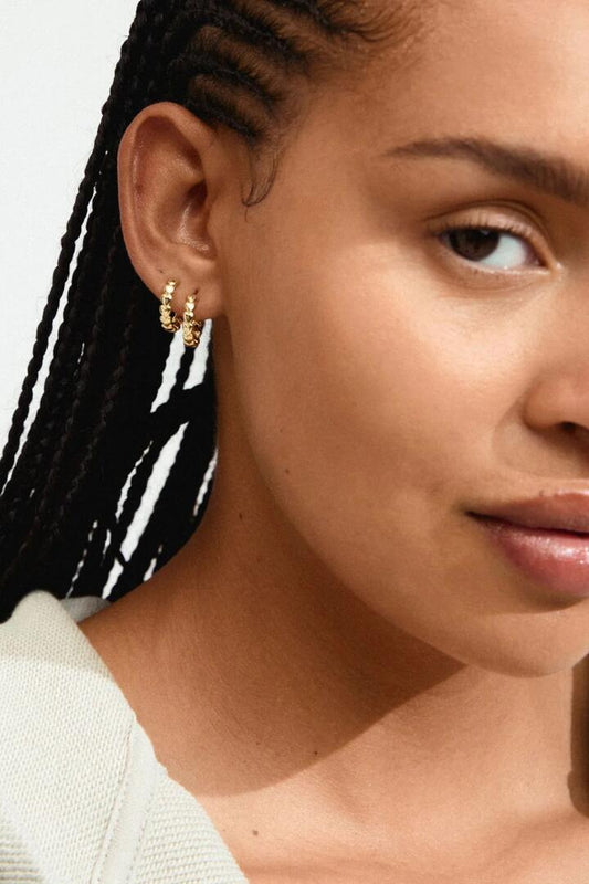 Image of Jewelry. Product name - Maeve Heart Gold Recycled Hoop Earrings in Gold colour by brand - Pilgrim