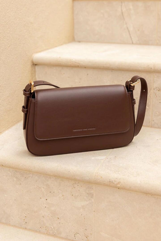 Image of Bags. Product name - Date Night Dark Coffee PU Leather Shoulder Bag in Brown colour by brand - Among the Brave